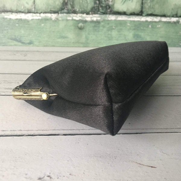 Black Satin 5.5 Clasp Purse Frame Clutch Bag
