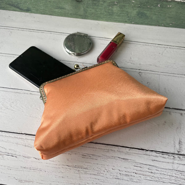 Peachy Orange Satin 5.5 Inch Clasp Purse Frame Clutch Bag