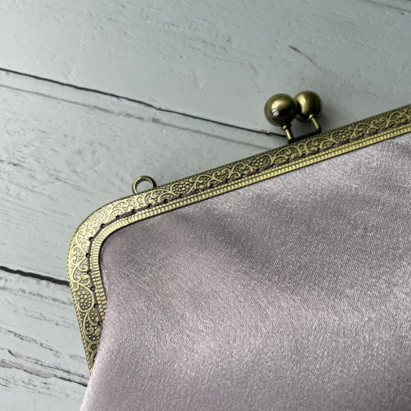Pale Mauve Blush Satin 8 Inch Bronze Clasp Purse Frame Clutch Bag