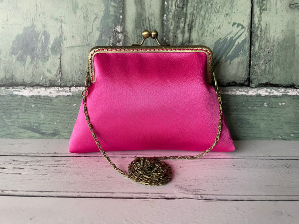 Hot Pink Satin 5.5 Clasp Purse Frame Clutch Bag